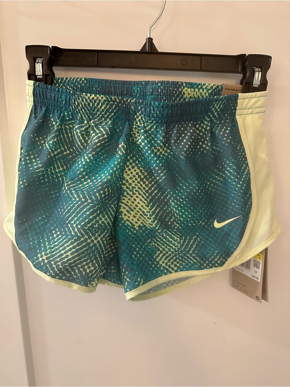 Nike Girl’s Teal Patterned Running Shorts with Light Yellow Trim